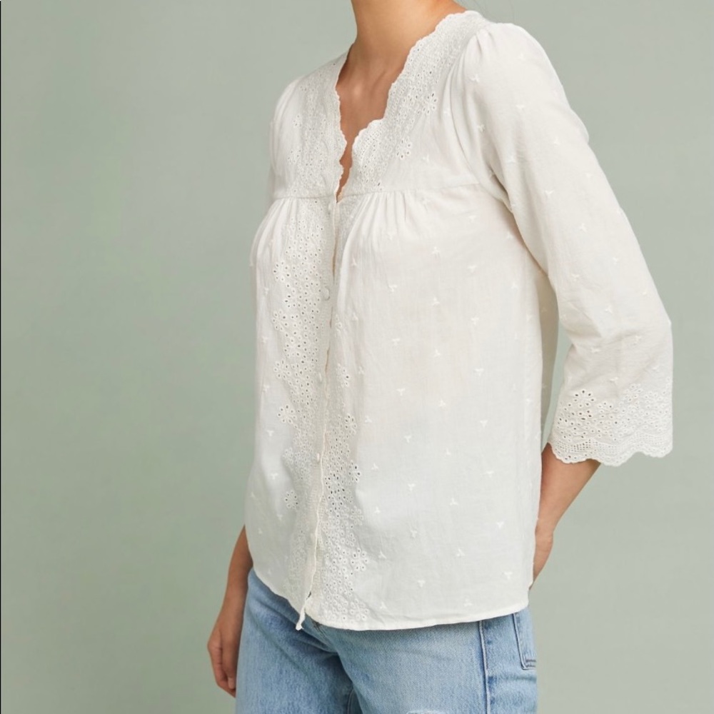 NWOT Anthropologie ivory lace blouse sz M